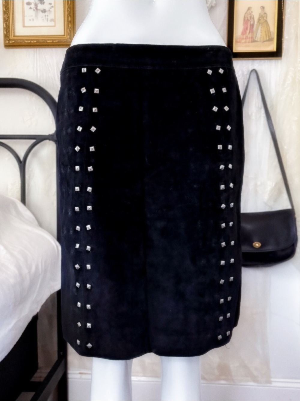 Grunge indie sleaze suede studded black skirt